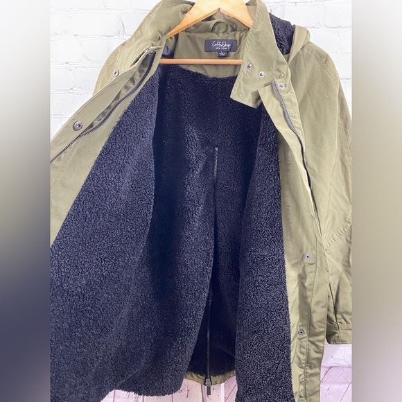 Coffee Shop New York Womens Size Large Olive Green Sherpa Lined Hooded Jacket - Picture 3 of 13